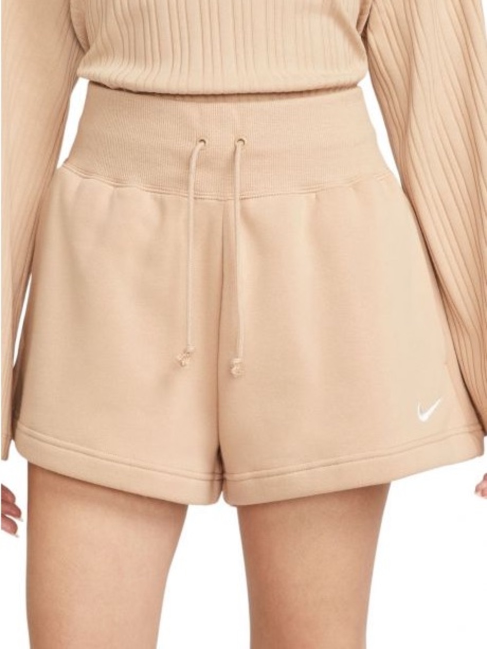 Nike Women's Tan Drawstring Lounge Athletic Shorts with Swoosh